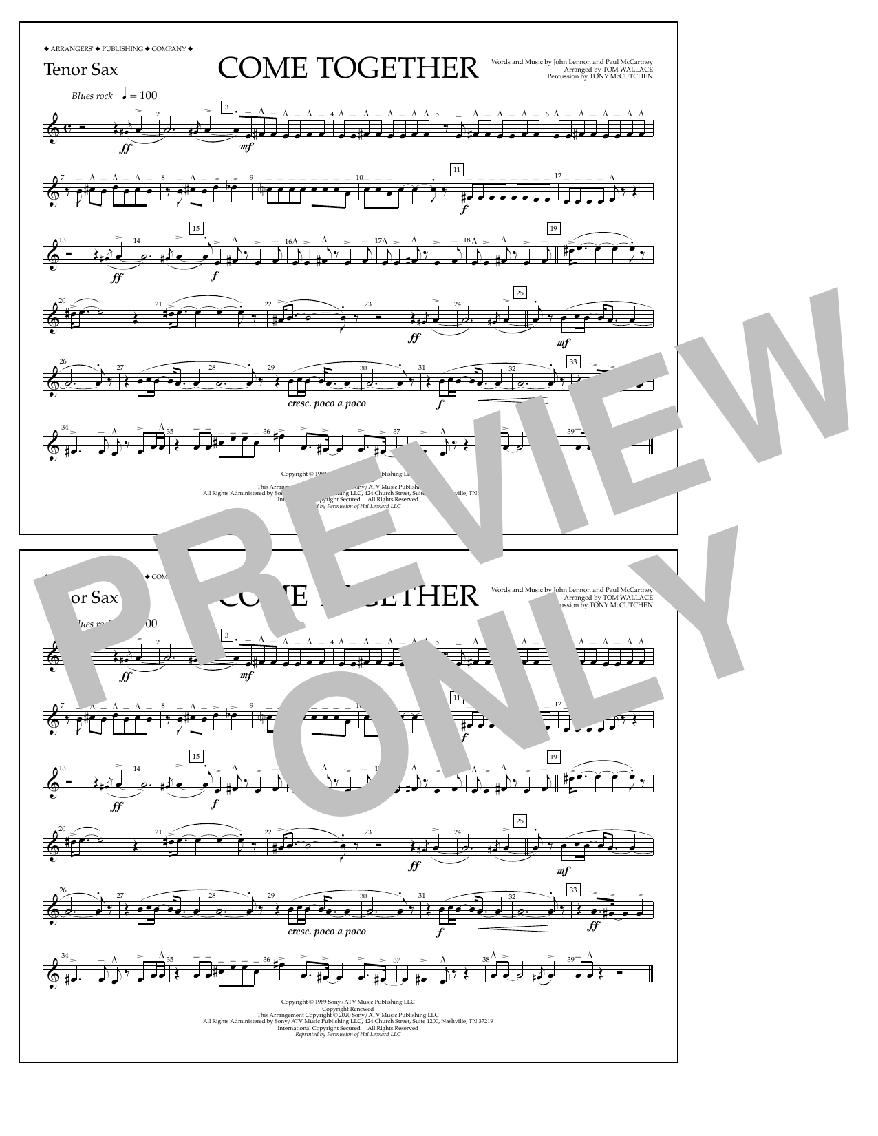 The Beatles Come Together (arr. Tom Wallace) - Tenor Sax sheet music notes and chords arranged for Marching Band