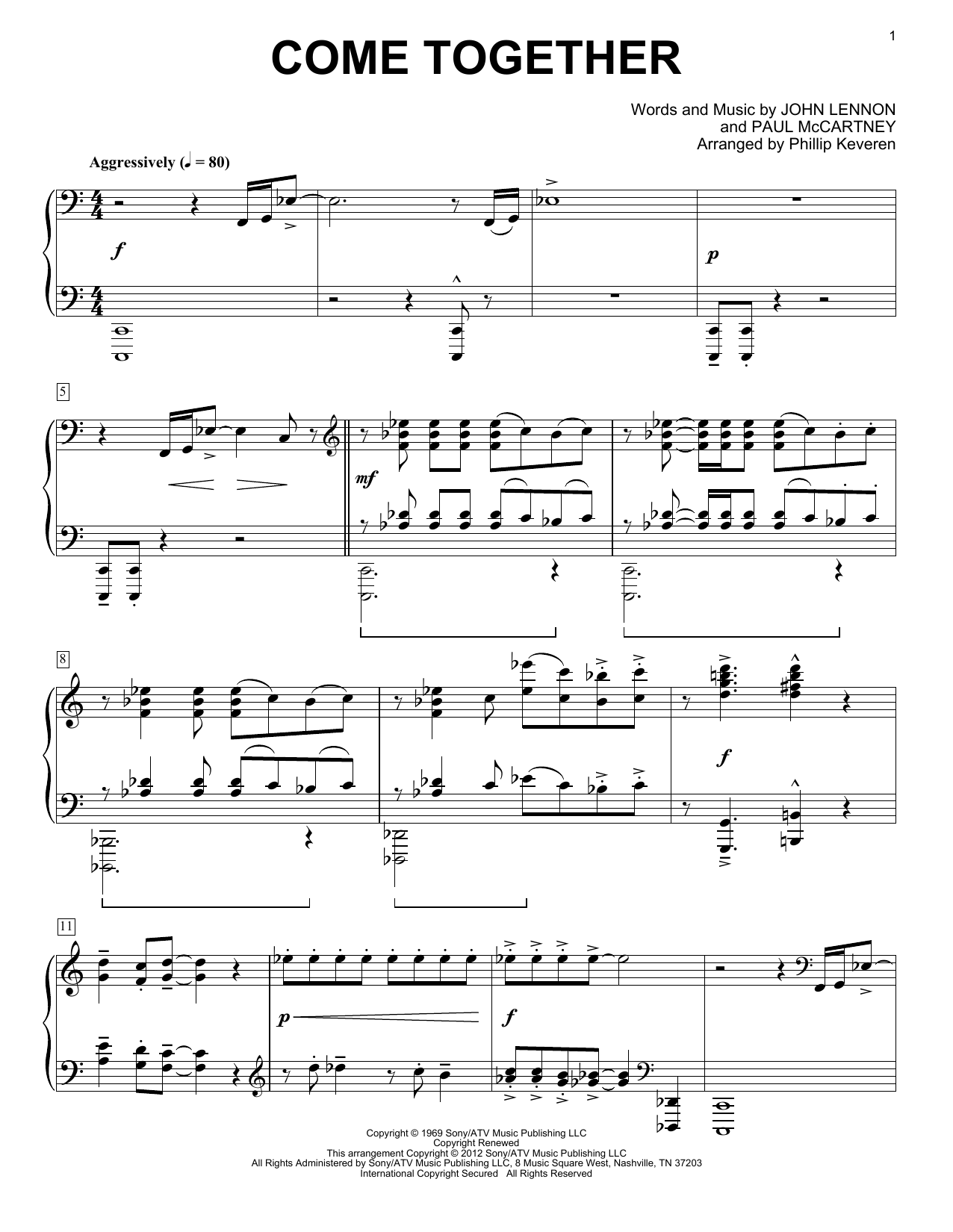 The Beatles Come Together [Classical version] (arr. Phillip Keveren) sheet music notes and chords arranged for Piano Solo