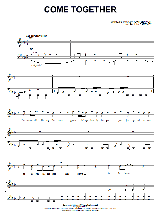 The Beatles Come Together (from Across The Universe) sheet music notes and chords arranged for Piano & Vocal