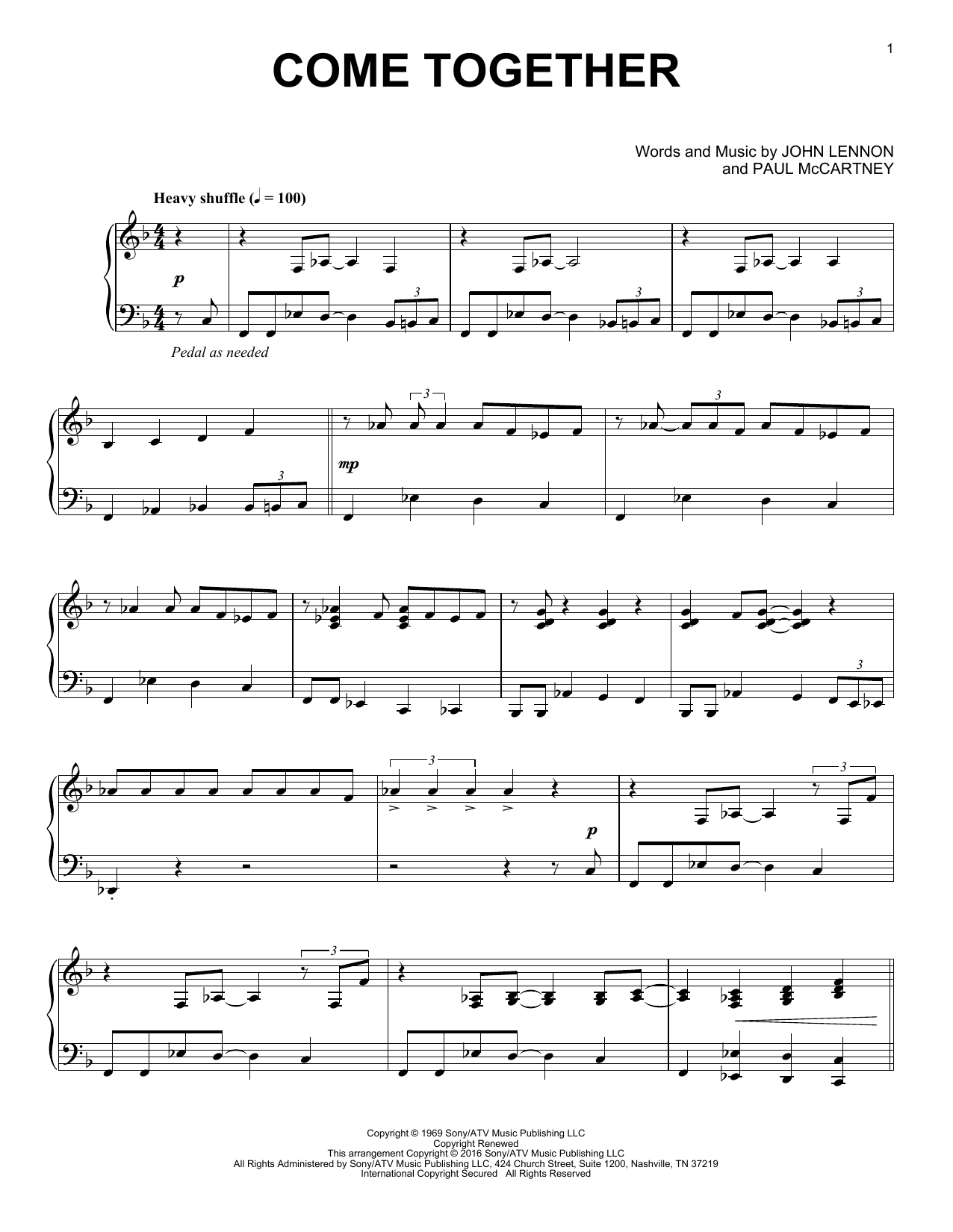 The Beatles Come Together [Jazz version] sheet music notes and chords arranged for Piano Solo