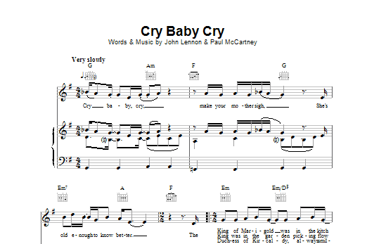 The Beatles Cry Baby Cry sheet music notes and chords arranged for Piano, Vocal & Guitar Chords