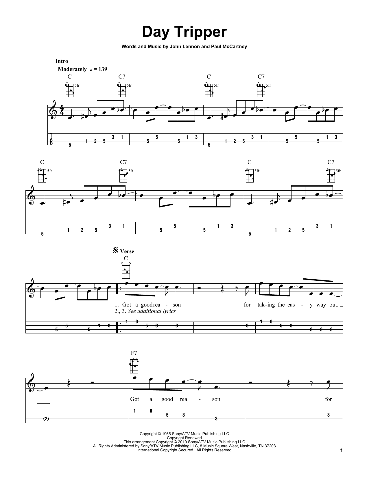 The Beatles Day Tripper (arr. Bobby Westfall) sheet music notes and chords arranged for Mandolin