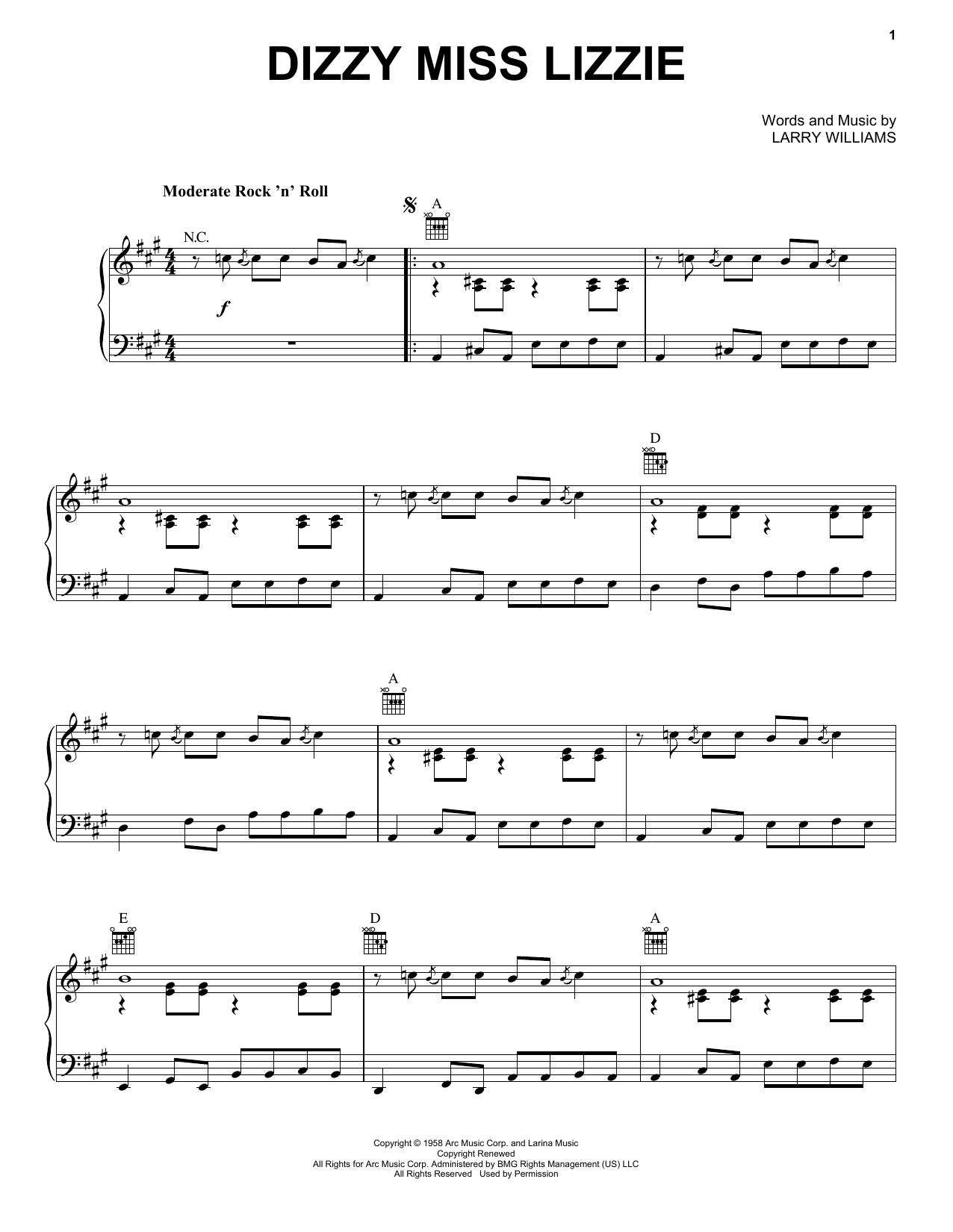 The Beatles Dizzy Miss Lizzie sheet music notes and chords arranged for Piano, Vocal & Guitar Chords (Right-Hand Melody)