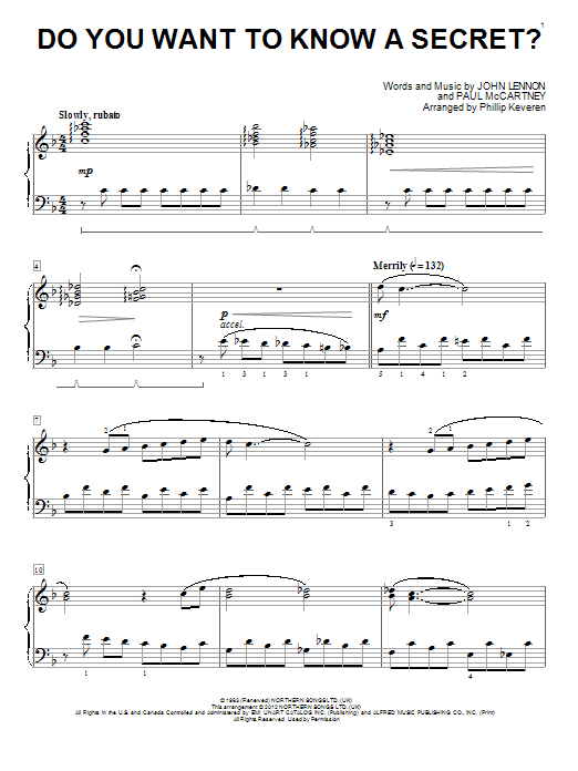 The Beatles Do You Want To Know A Secret? [Classical version] (arr. Phillip Keveren) sheet music notes and chords arranged for Easy Piano