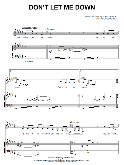The Beatles Don't Let Me Down (from Across The Universe) sheet music notes and chords arranged for Piano & Vocal