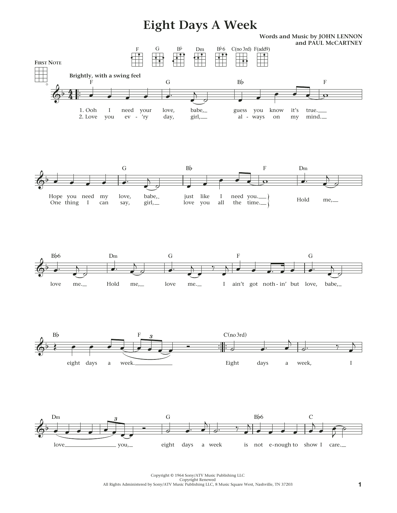 The Beatles Eight Days A Week (from The Daily Ukulele) (arr. Liz and Jim Beloff) sheet music notes and chords arranged for Ukulele