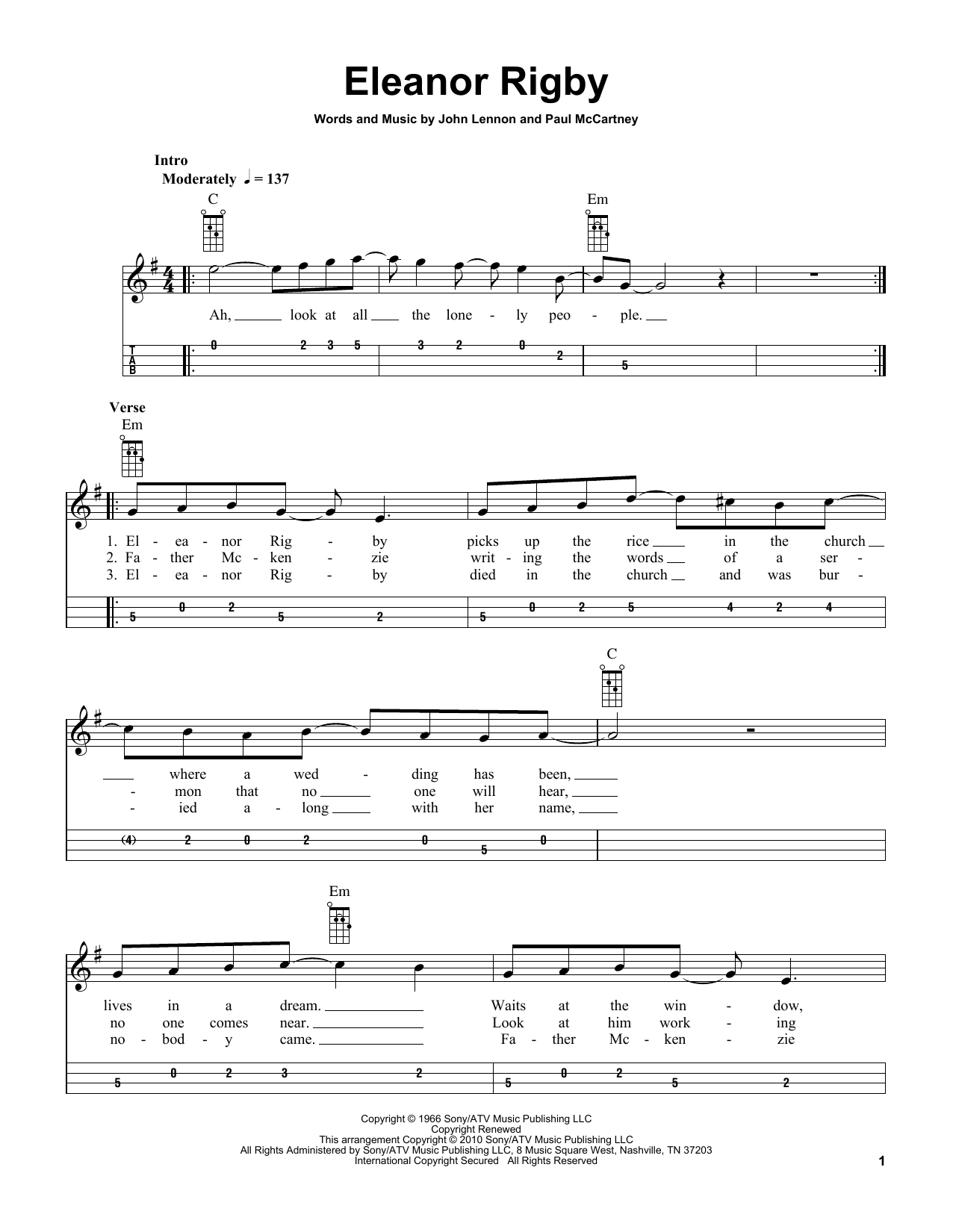 The Beatles Eleanor Rigby (arr. Bobby Westfall) sheet music notes and chords arranged for Mandolin