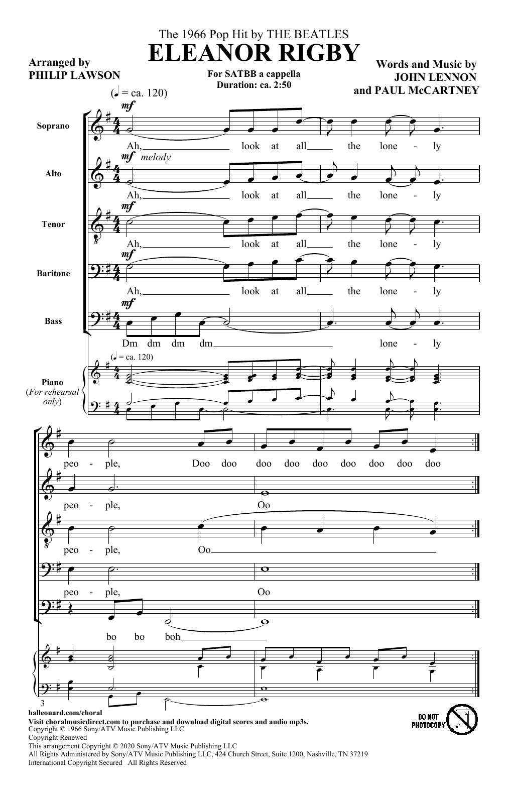 The Beatles Eleanor Rigby (arr. Philip Lawson) sheet music notes and chords arranged for SATB Choir