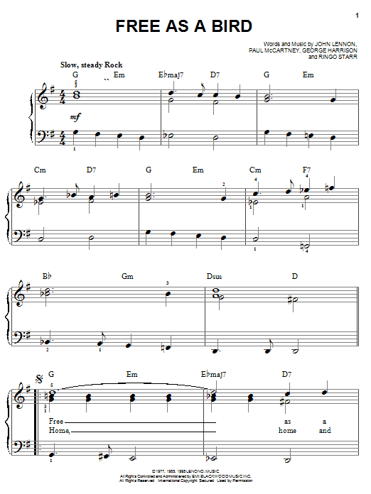 The Beatles Free As A Bird sheet music notes and chords arranged for Solo Guitar