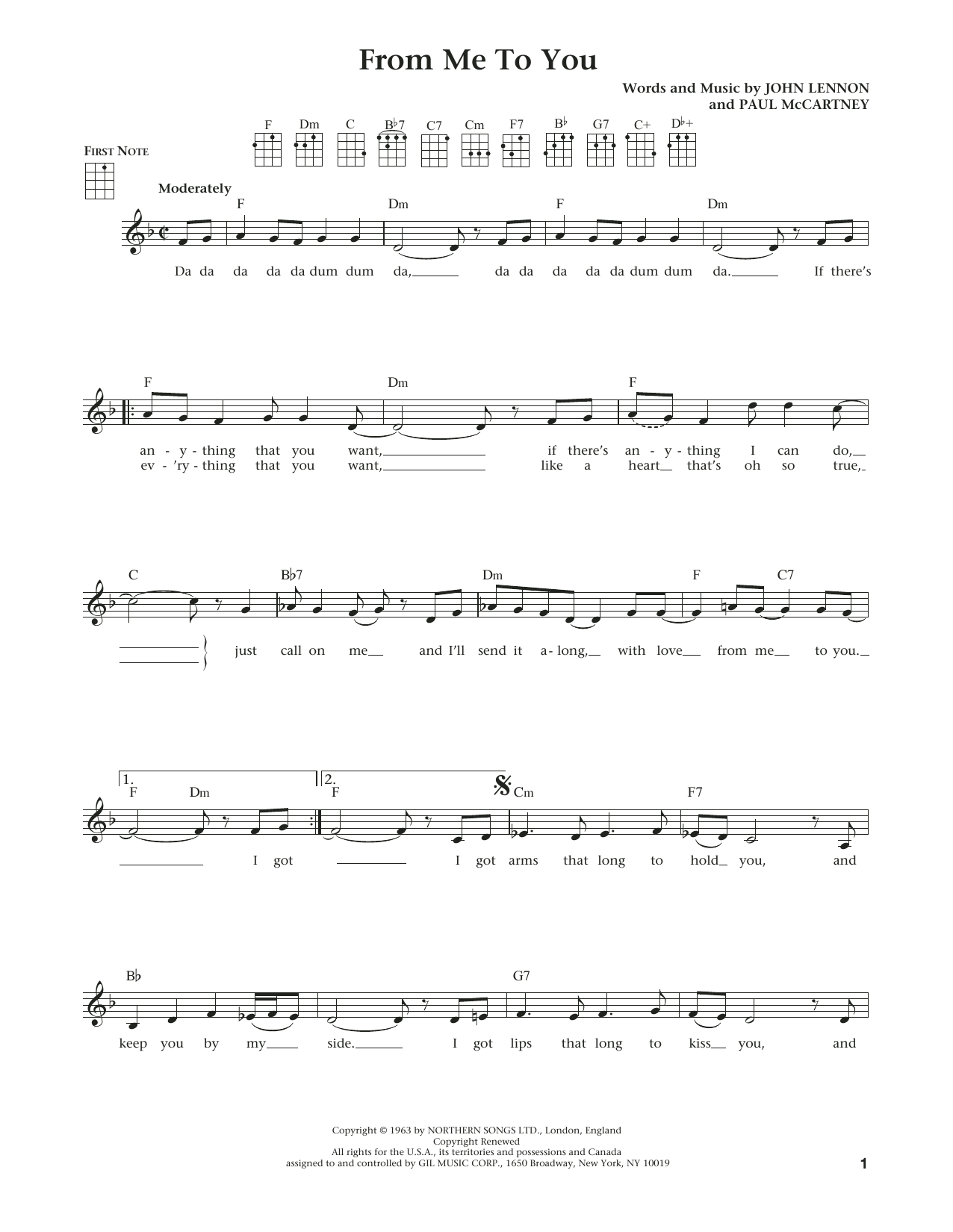 The Beatles From Me To You (from The Daily Ukulele) (arr. Liz and Jim Beloff) sheet music notes and chords arranged for Ukulele