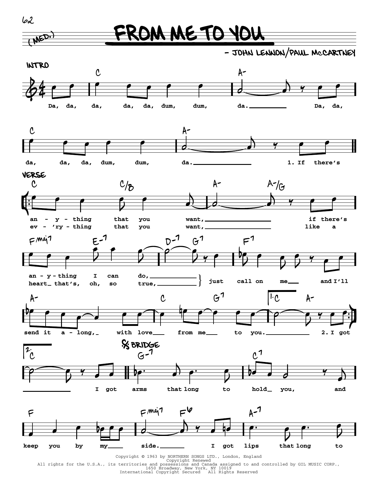The Beatles From Me To You [Jazz version] sheet music notes and chords arranged for Real Book – Melody, Lyrics & Chords