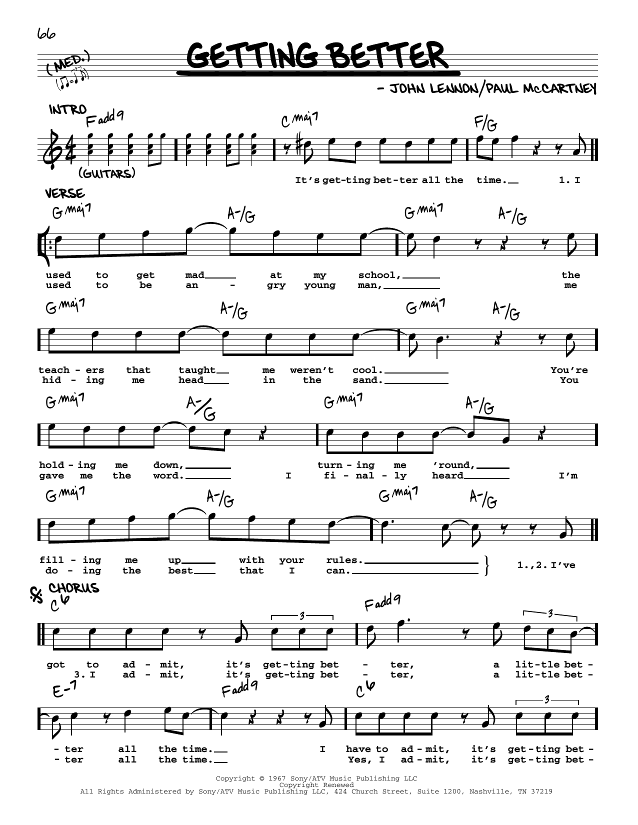 The Beatles Getting Better [Jazz version] sheet music notes and chords arranged for Real Book – Melody, Lyrics & Chords