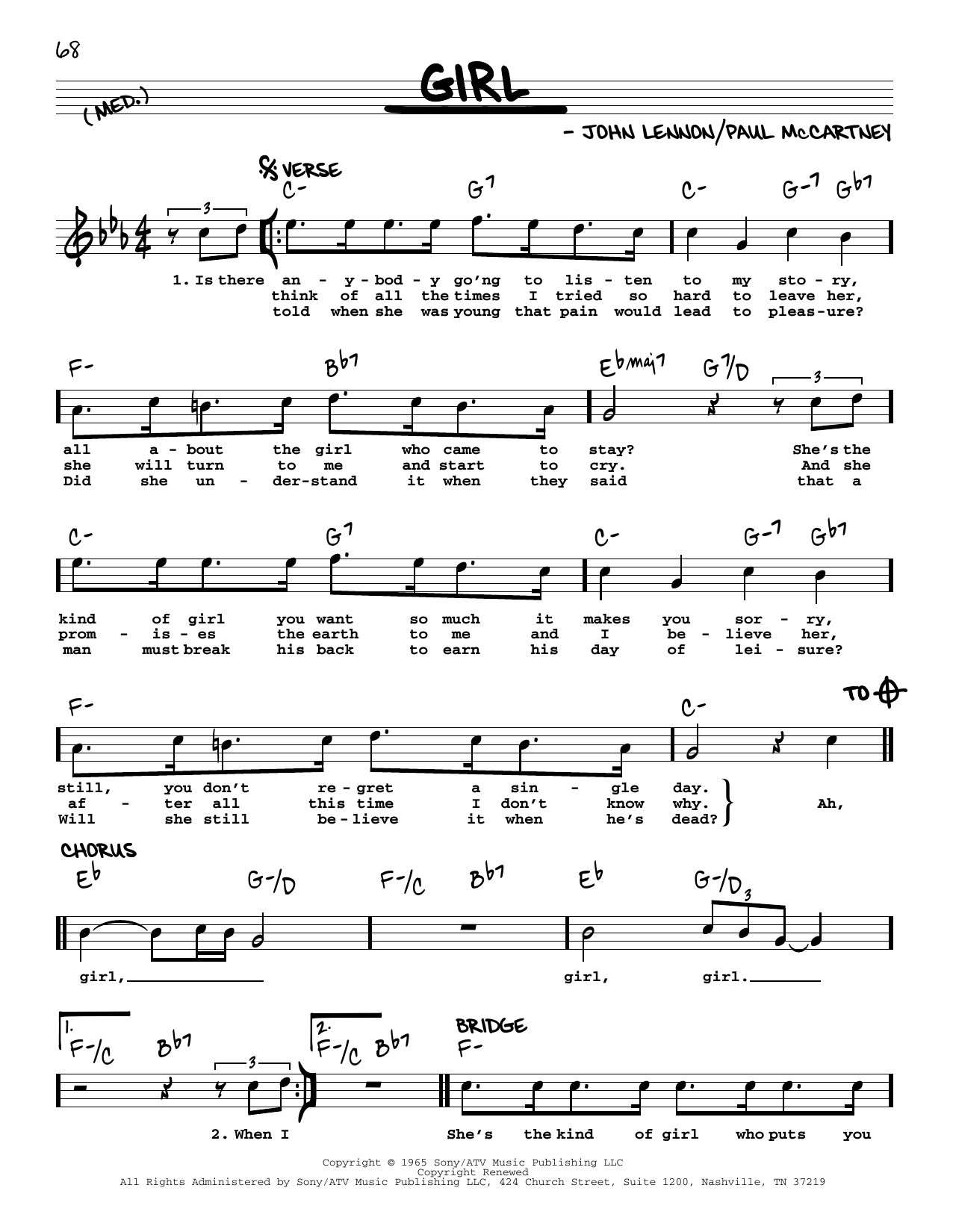 The Beatles Girl [Jazz version] sheet music notes and chords arranged for Real Book – Melody, Lyrics & Chords