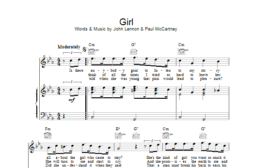 The Beatles Girl sheet music notes and chords arranged for Cello Solo