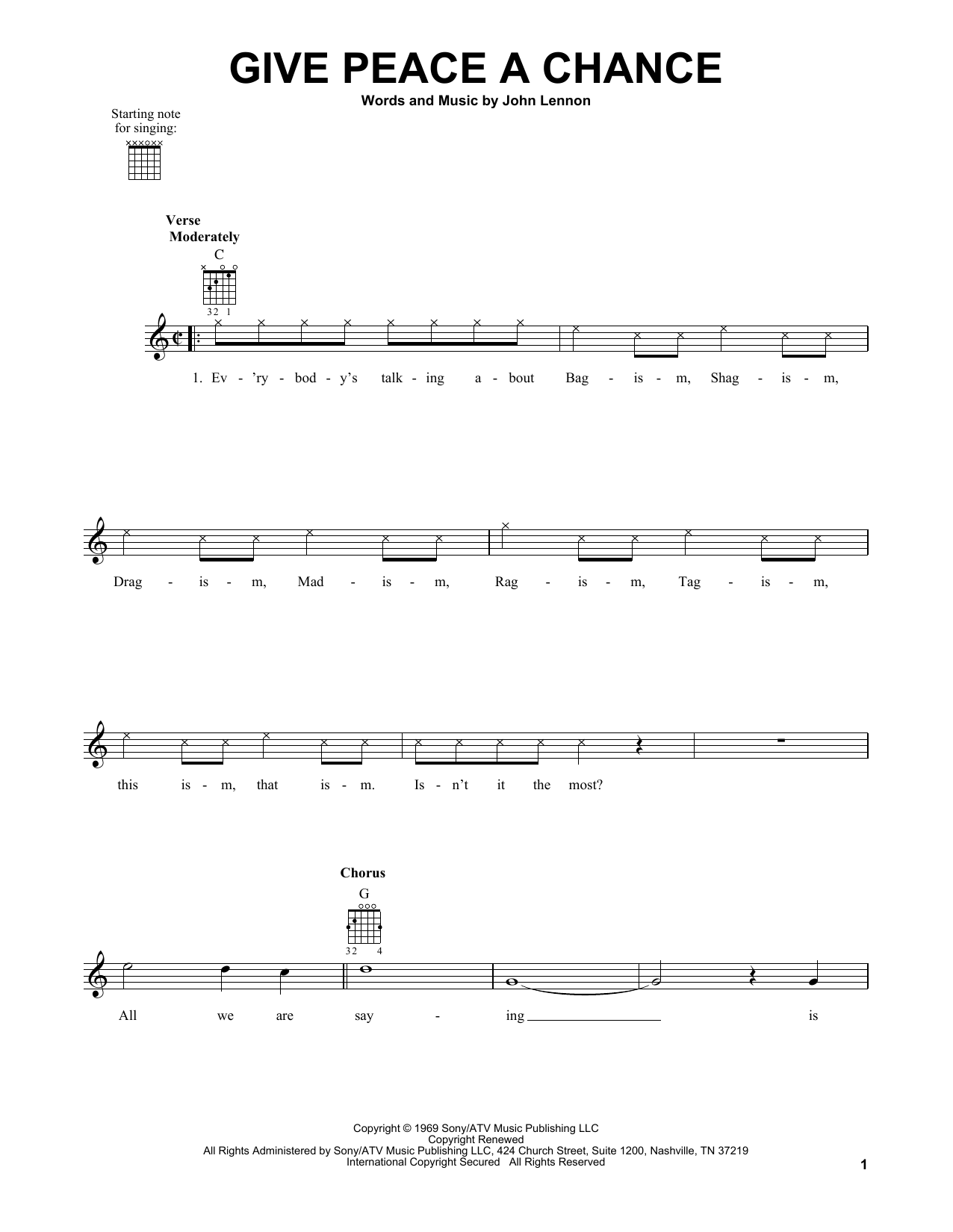 The Beatles Give Peace A Chance sheet music notes and chords arranged for Lead Sheet / Fake Book