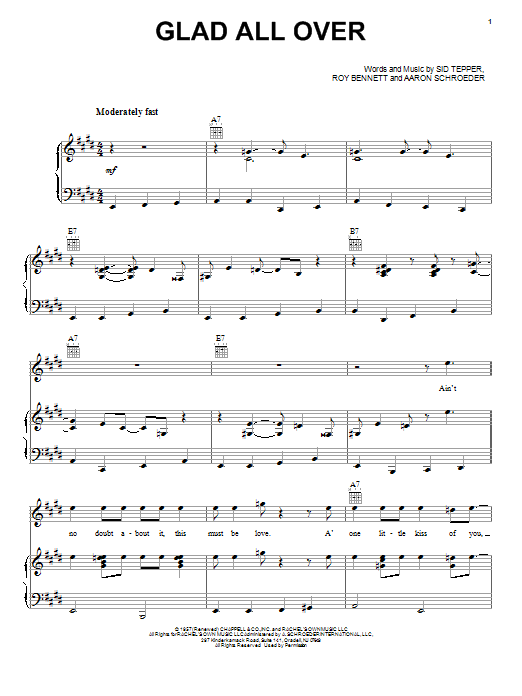 The Beatles Glad All Over sheet music notes and chords arranged for Piano, Vocal & Guitar Chords (Right-Hand Melody)