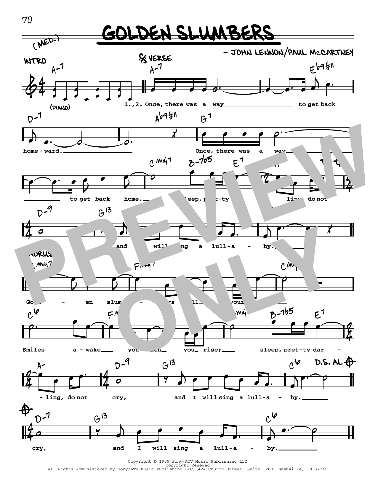 The Beatles Golden Slumbers [Jazz version] sheet music notes and chords arranged for Real Book – Melody, Lyrics & Chords