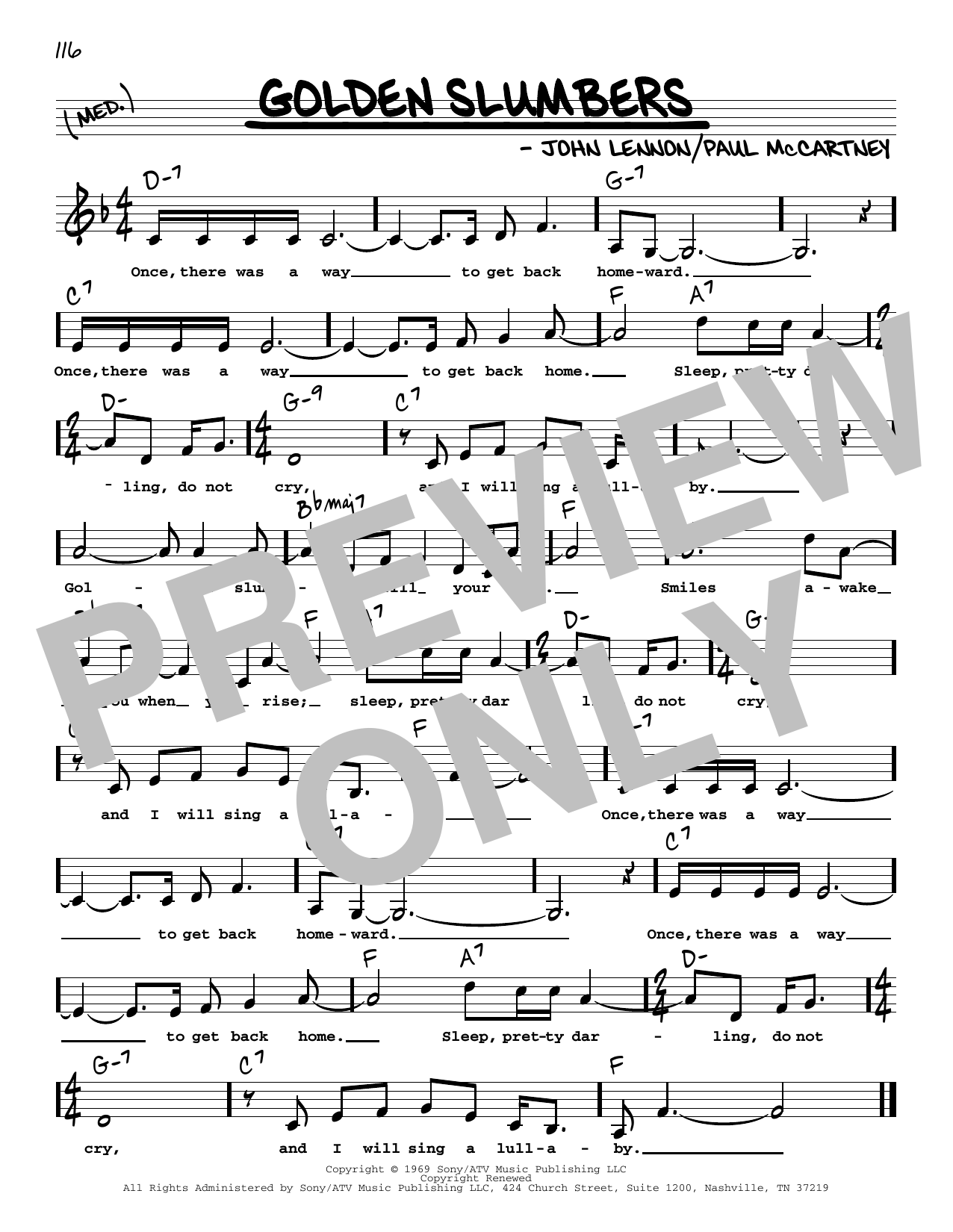 The Beatles Golden Slumbers (Low Voice) sheet music notes and chords arranged for Real Book – Melody, Lyrics & Chords