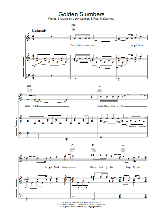 The Beatles Golden Slumbers sheet music notes and chords arranged for Piano, Vocal & Guitar Chords (Right-Hand Melody)