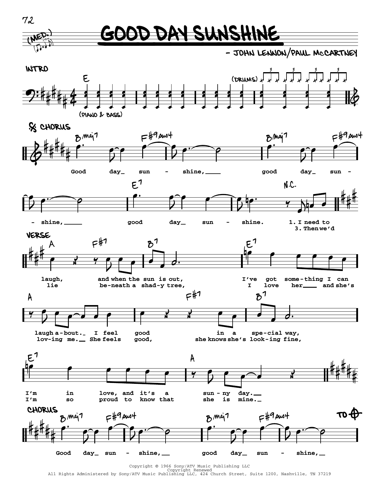 The Beatles Good Day Sunshine [Jazz version] sheet music notes and chords arranged for Real Book – Melody, Lyrics & Chords