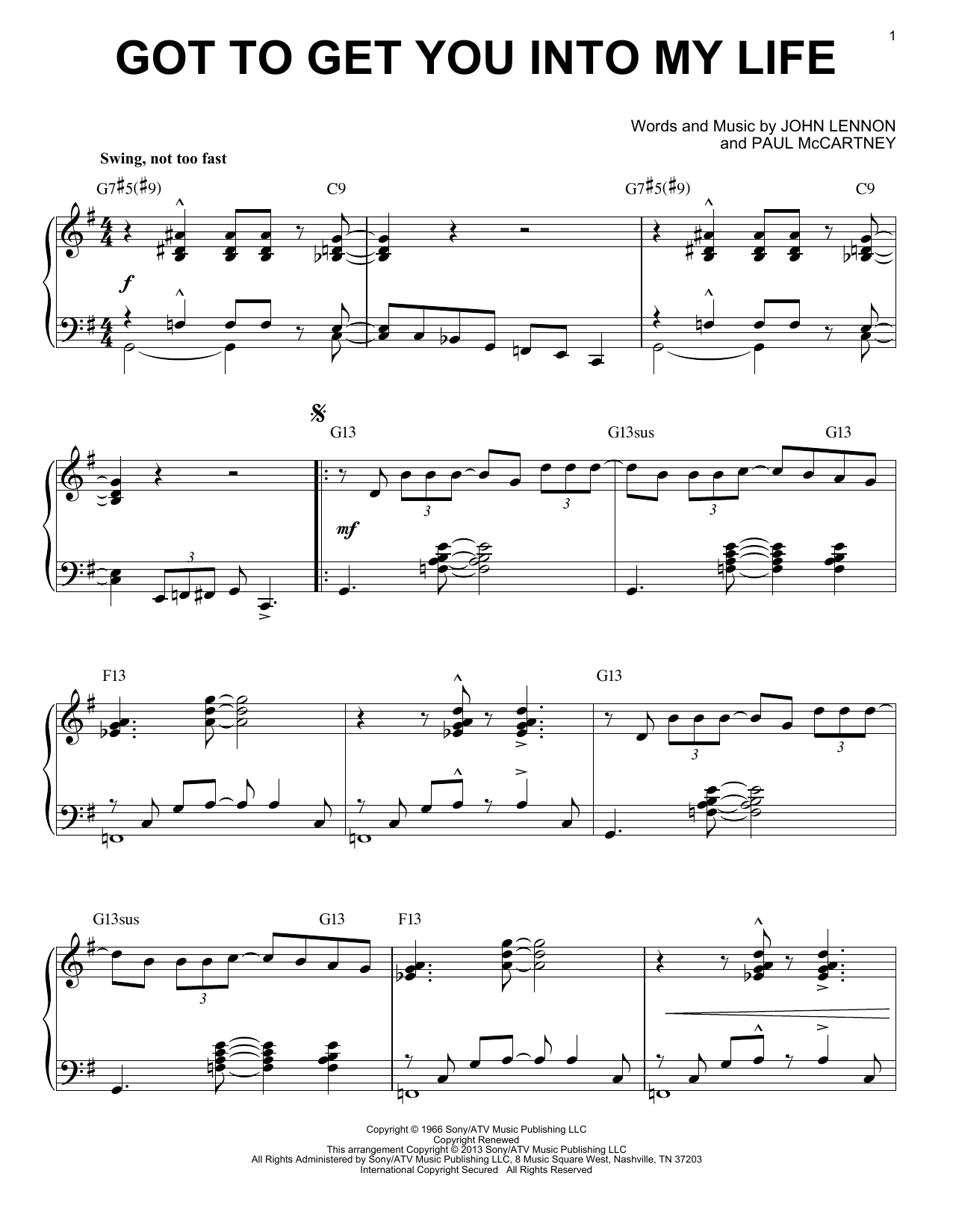 The Beatles Got To Get You Into My Life [Jazz version] (arr. Brent Edstrom) sheet music notes and chords arranged for Piano Solo