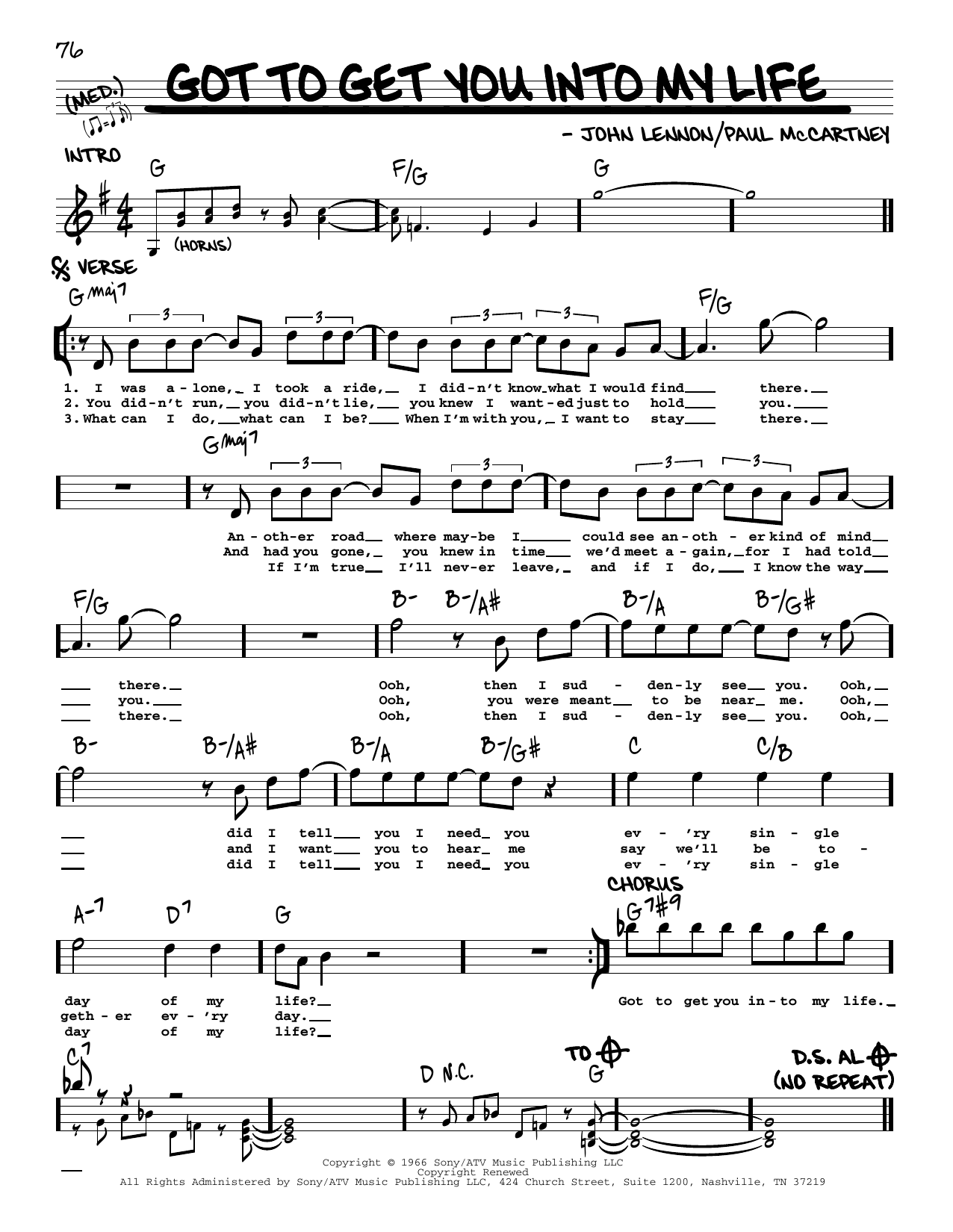 The Beatles Got To Get You Into My Life [Jazz version] sheet music notes and chords arranged for Real Book – Melody, Lyrics & Chords