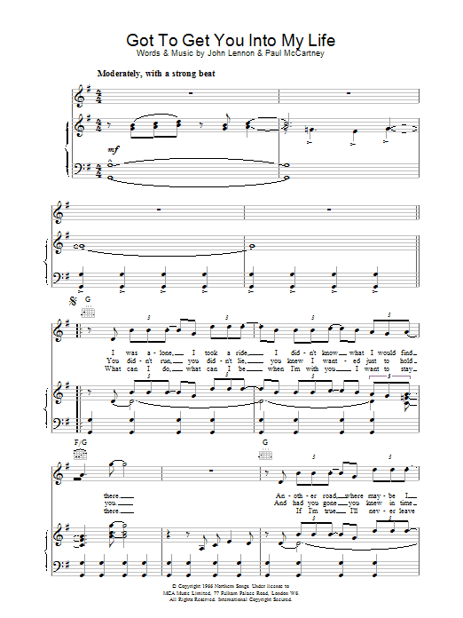 The Beatles Got To Get You Into My Life sheet music notes and chords arranged for Bells Solo