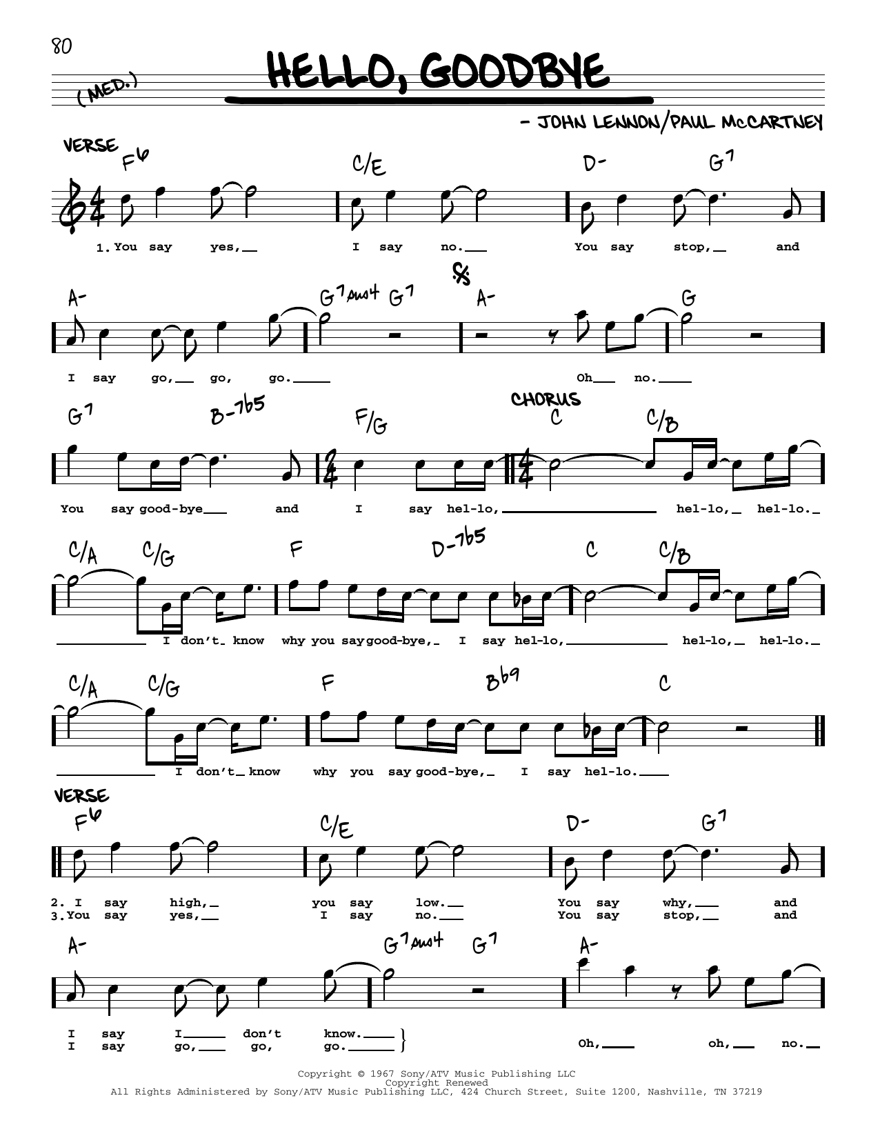 The Beatles Hello, Goodbye [Jazz version] sheet music notes and chords arranged for Real Book – Melody, Lyrics & Chords