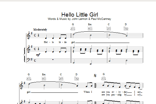 The Beatles Hello Little Girl sheet music notes and chords arranged for Guitar Chords/Lyrics