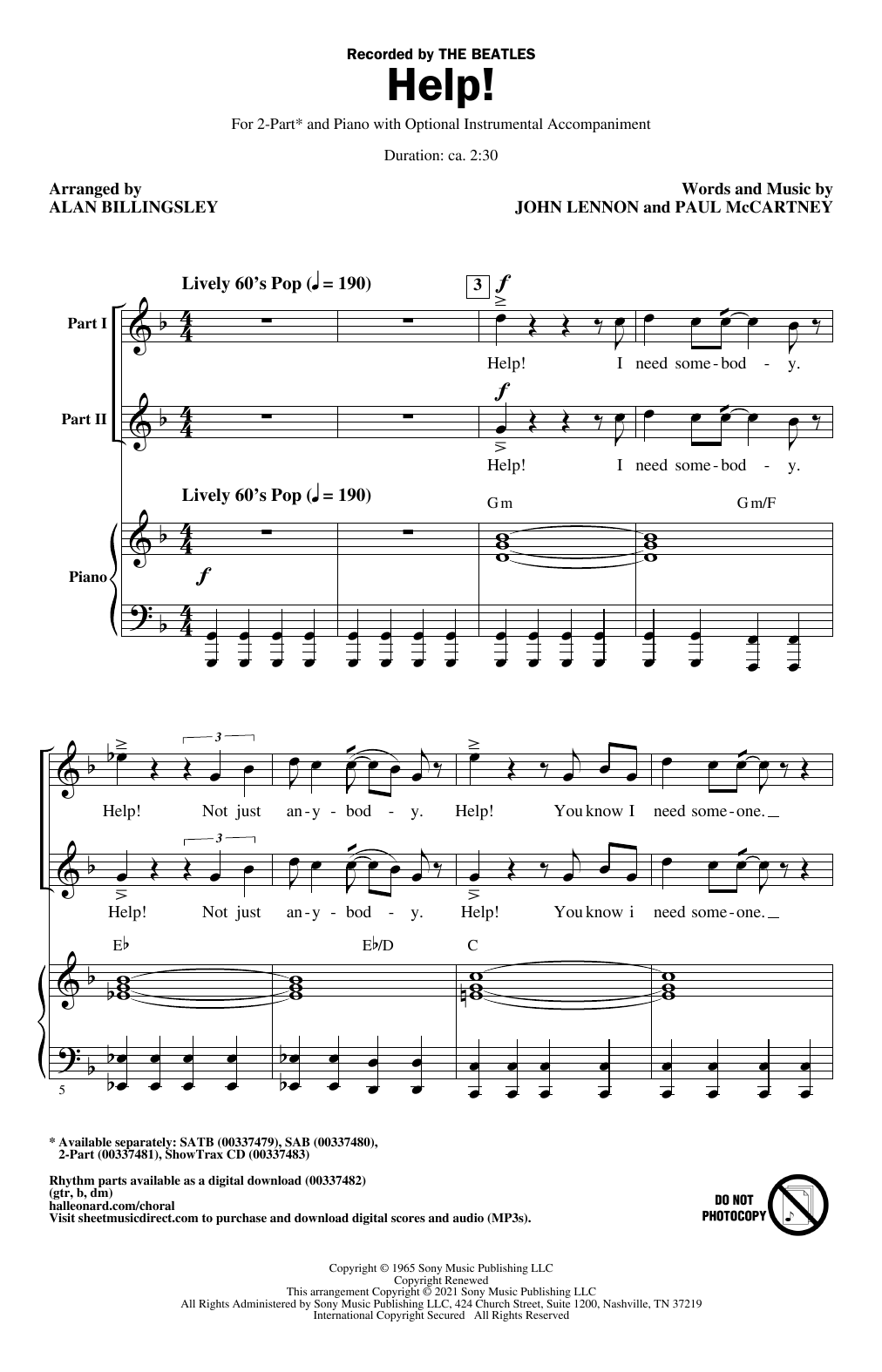 The Beatles Help! (arr. Alan Billingsley) sheet music notes and chords arranged for SAB Choir