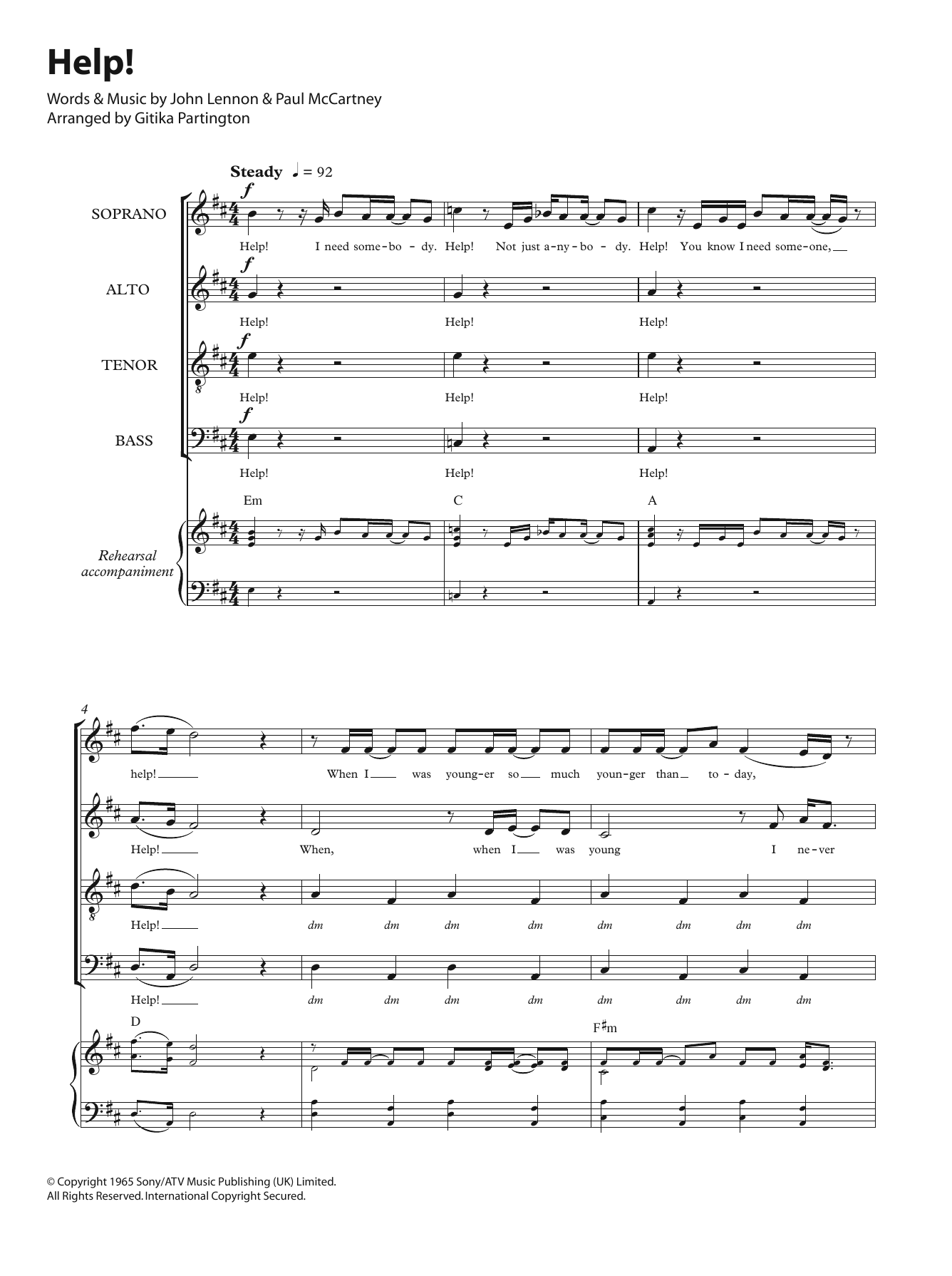 The Beatles Help! (arr. Gitika Partington) sheet music notes and chords arranged for SATB Choir
