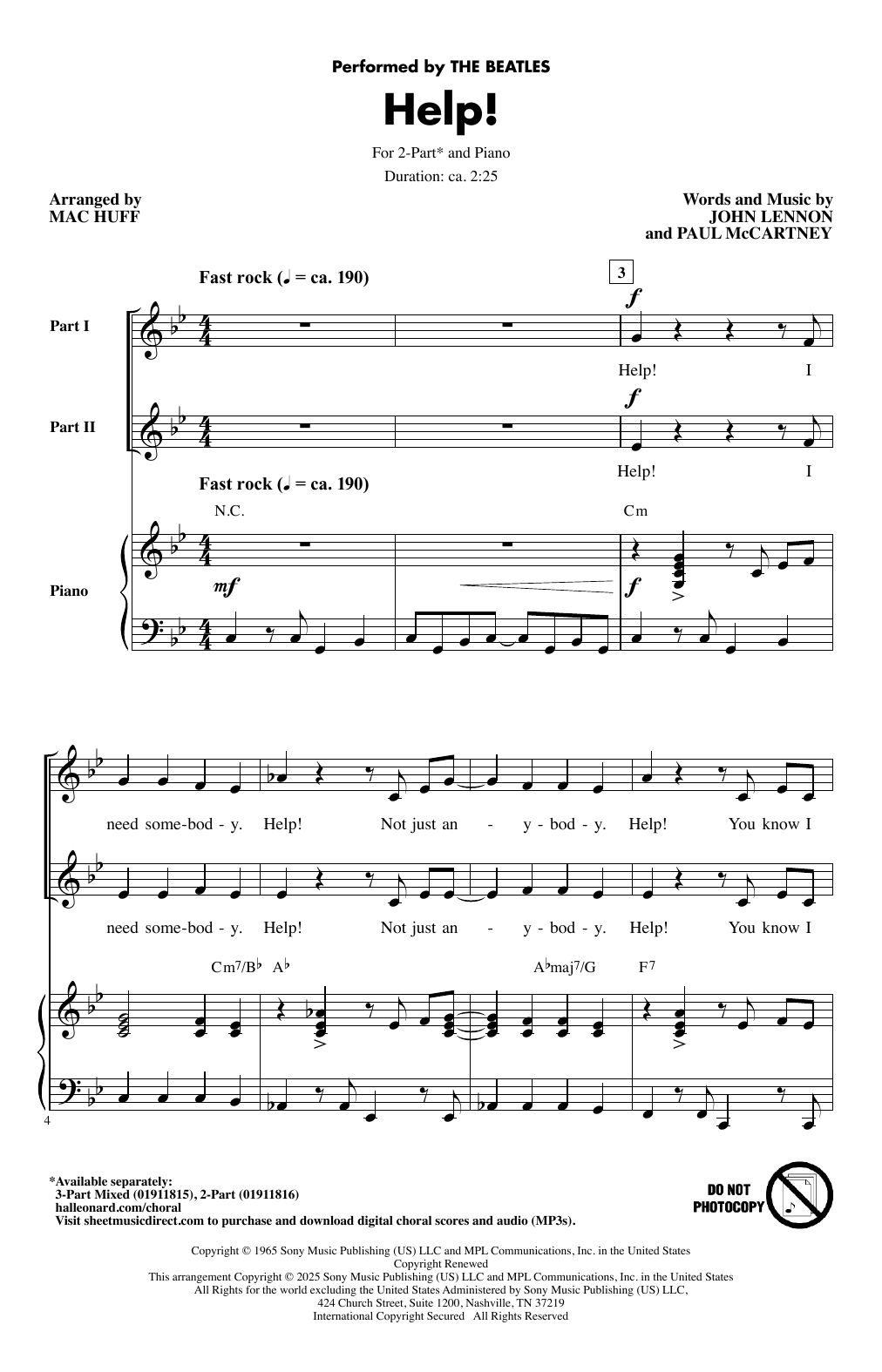 The Beatles Help! (arr. Mac Huff) sheet music notes and chords arranged for 2-Part Choir