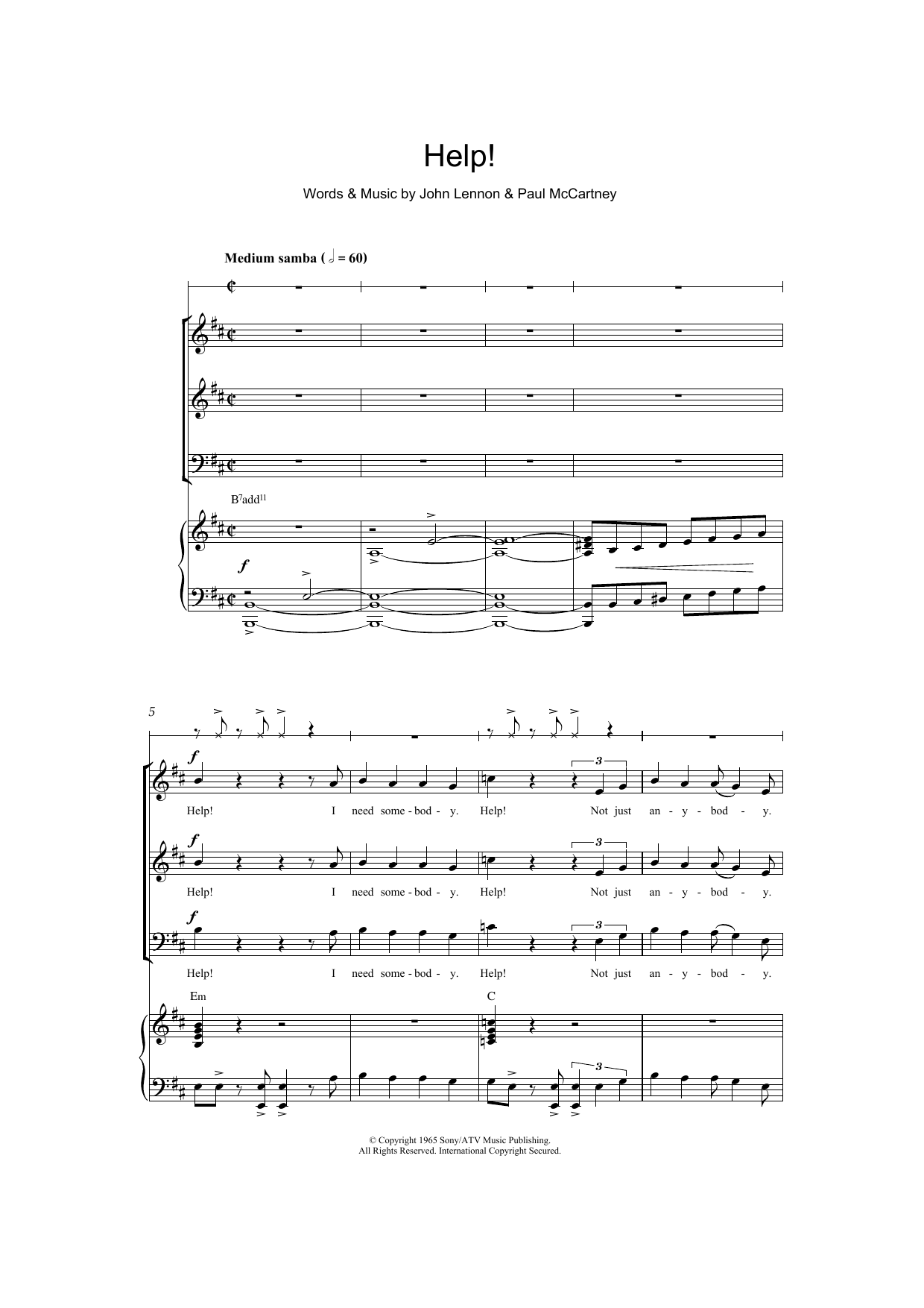 The Beatles Help! (arr. Patrick Gazard) sheet music notes and chords arranged for SAB Choir