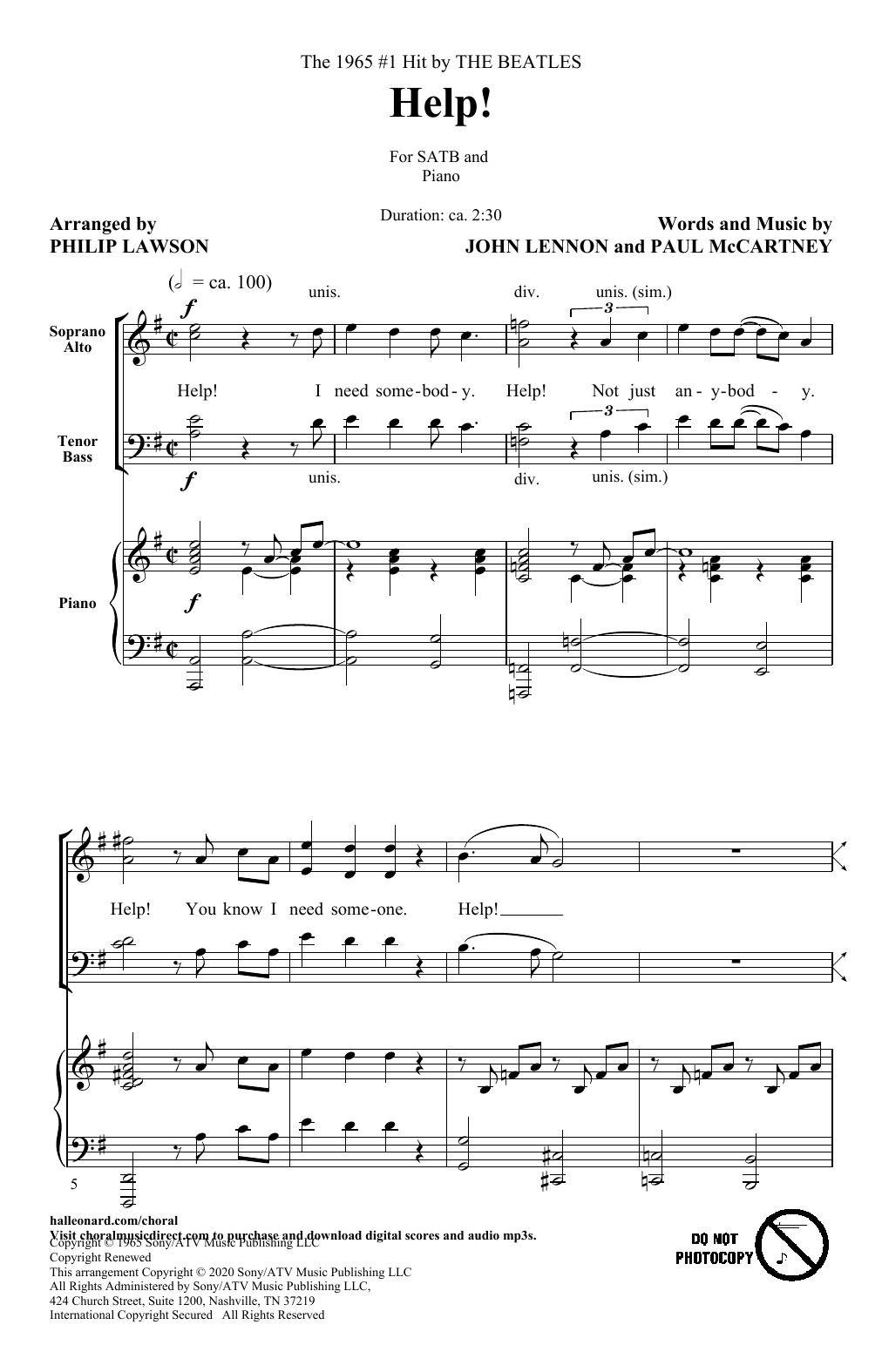 The Beatles Help! (arr. Philip Lawson) sheet music notes and chords arranged for SATB Choir