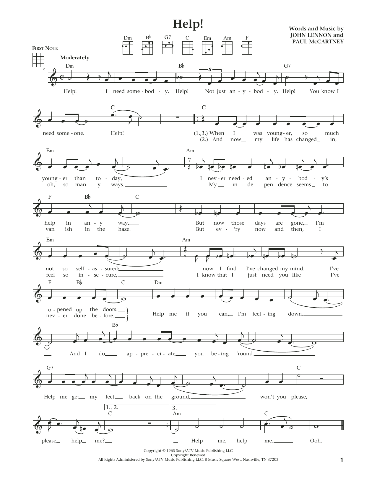 The Beatles Help! (from The Daily Ukulele) (arr. Liz and Jim Beloff) sheet music notes and chords arranged for Ukulele