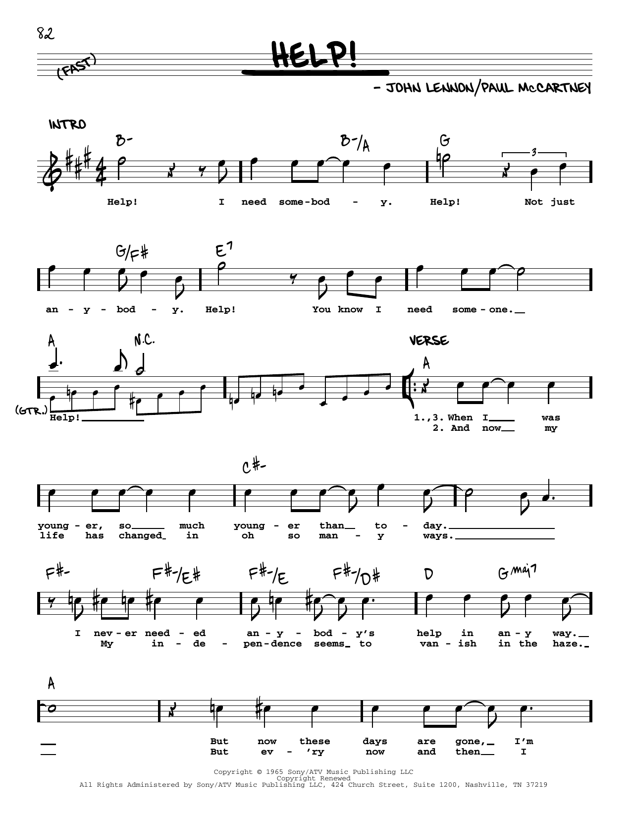 The Beatles Help! [Jazz version] sheet music notes and chords arranged for Real Book – Melody, Lyrics & Chords