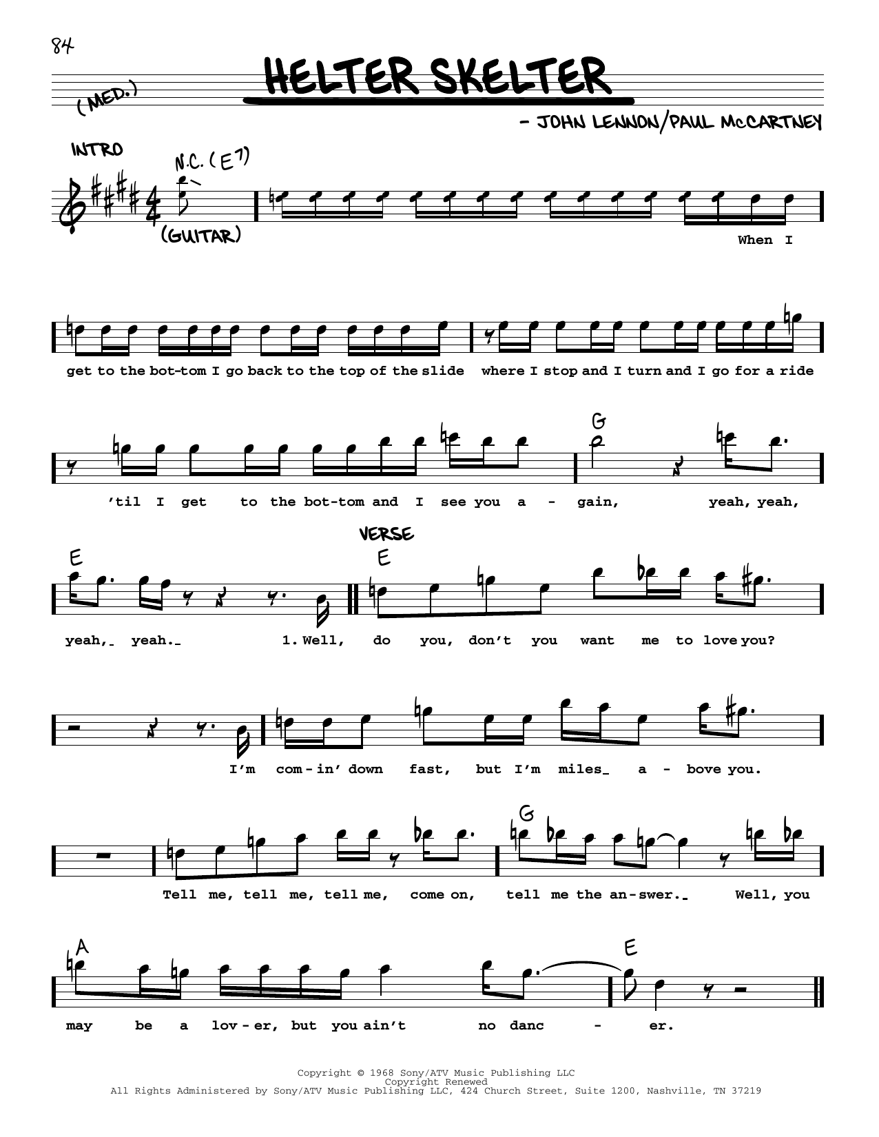 The Beatles Helter Skelter [Jazz version] sheet music notes and chords arranged for Real Book – Melody, Lyrics & Chords