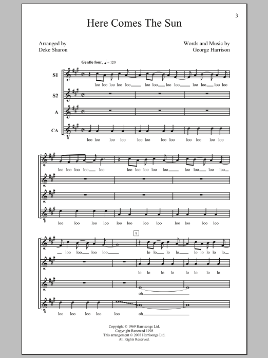 The Beatles Here Comes The Sun (arr. Deke Sharon) sheet music notes and chords arranged for SSA Choir