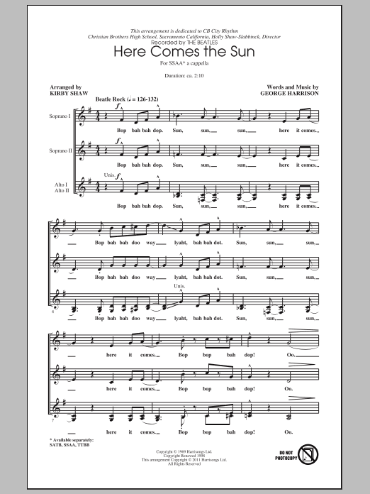 The Beatles Here Comes The Sun (arr. Kirby Shaw) sheet music notes and chords arranged for TTBB Choir