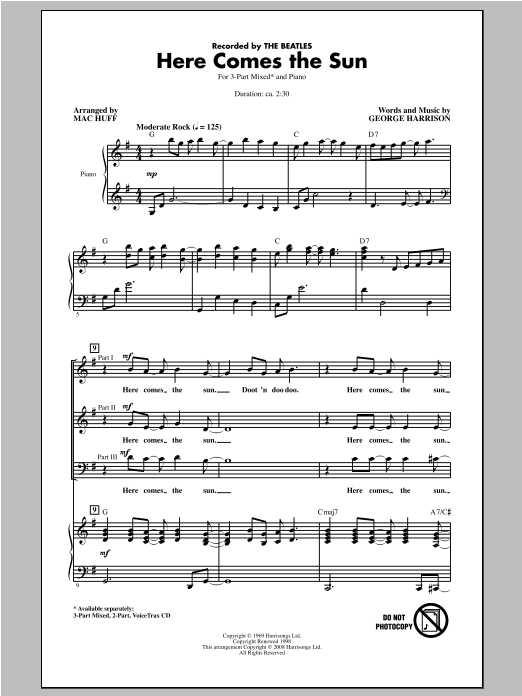 The Beatles Here Comes The Sun (arr. Mac Huff) sheet music notes and chords arranged for 2-Part Choir