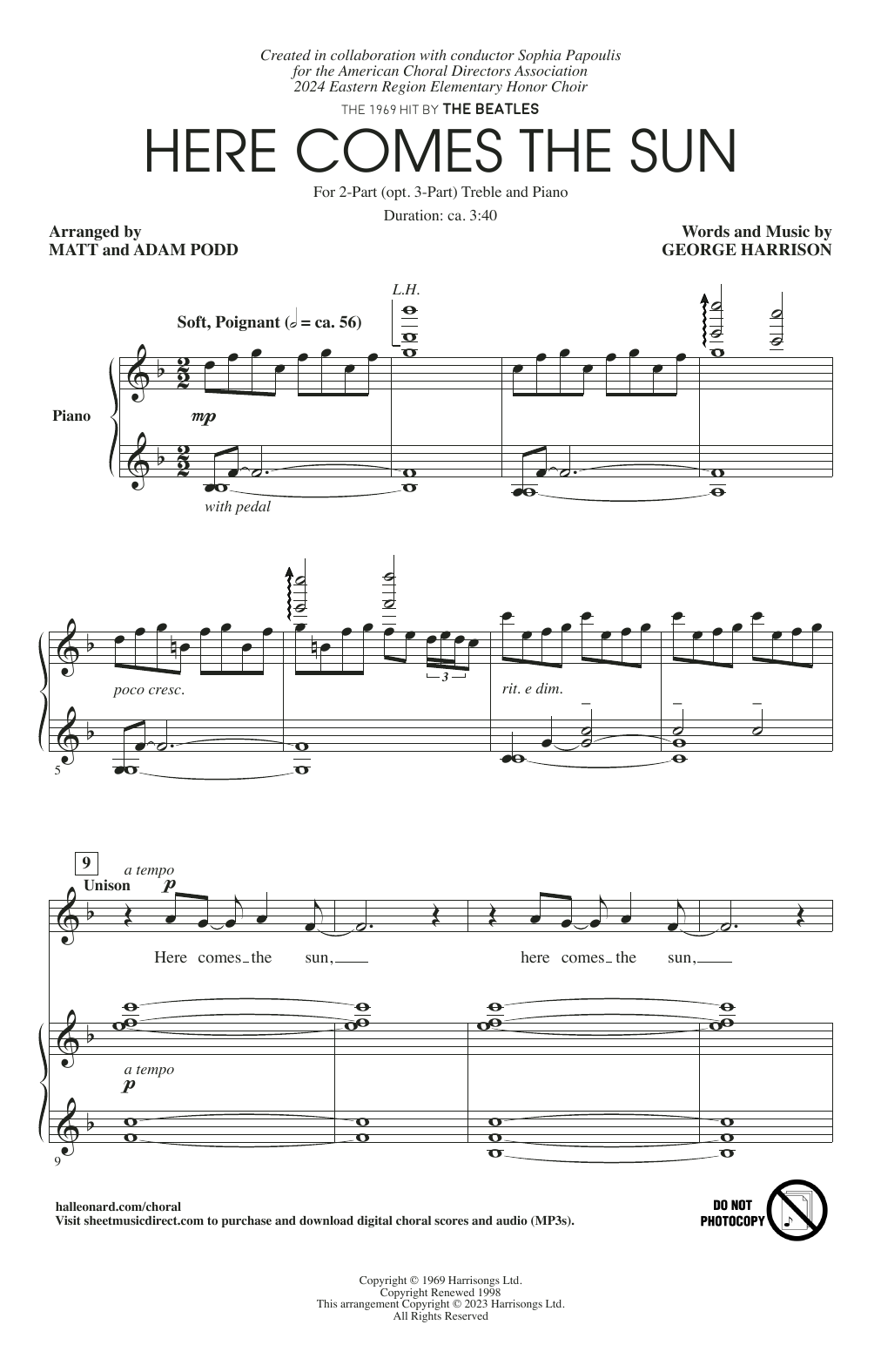 The Beatles Here Comes The Sun (arr. Matt and Adam Podd) sheet music notes and chords arranged for Choir