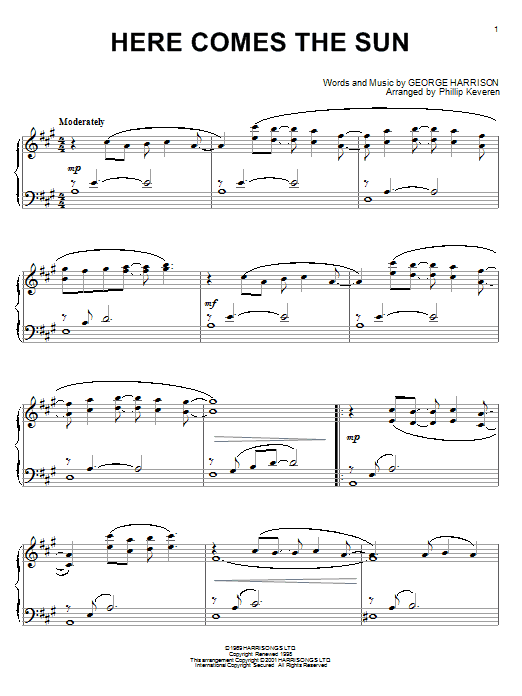 The Beatles Here Comes The Sun (arr. Phillip Keveren) sheet music notes and chords arranged for Piano Solo