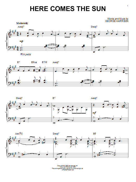 The Beatles Here Comes The Sun [Jazz version] (arr. Brent Edstrom) sheet music notes and chords arranged for Piano Solo