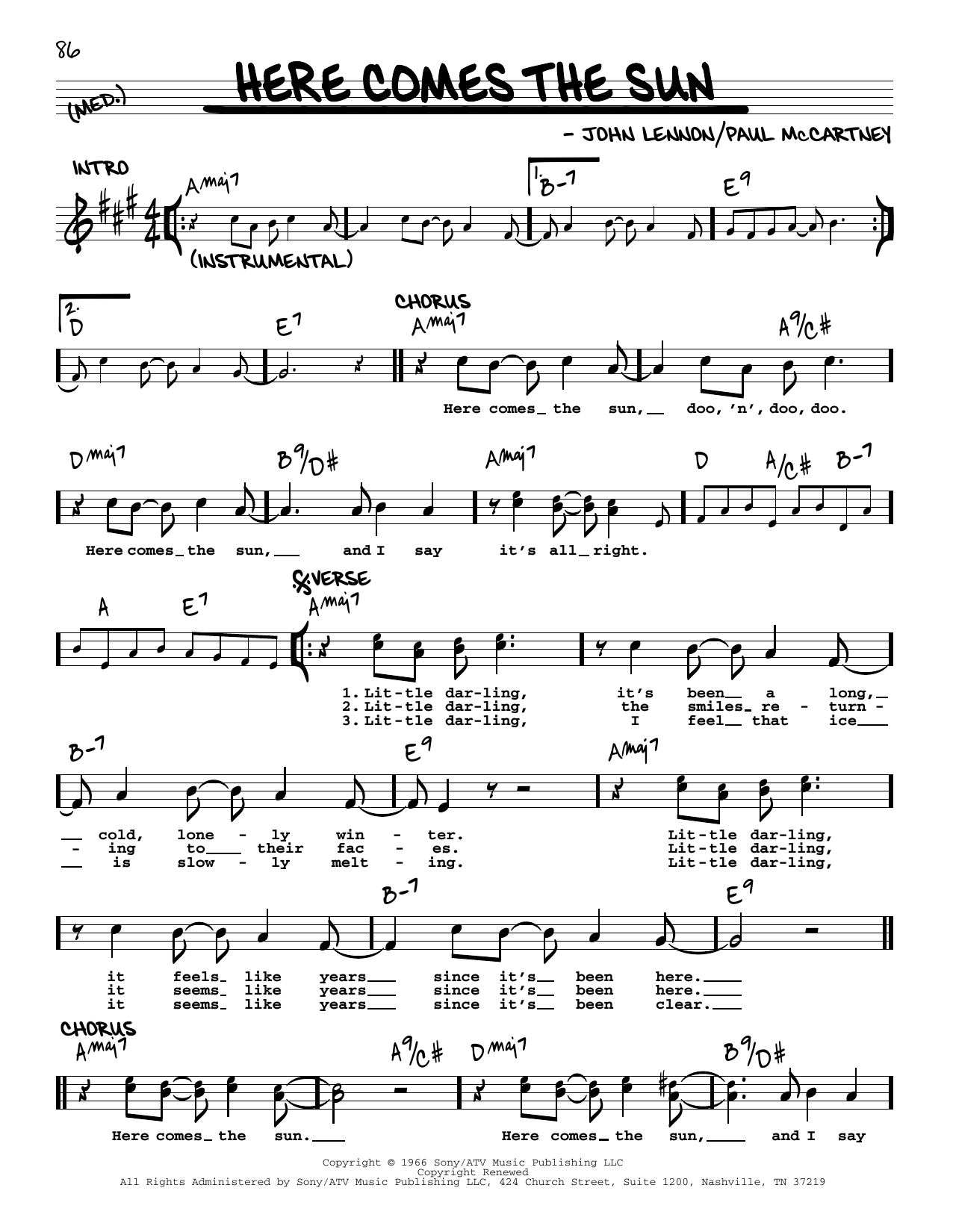 The Beatles Here Comes The Sun [Jazz version] sheet music notes and chords arranged for Real Book – Melody, Lyrics & Chords