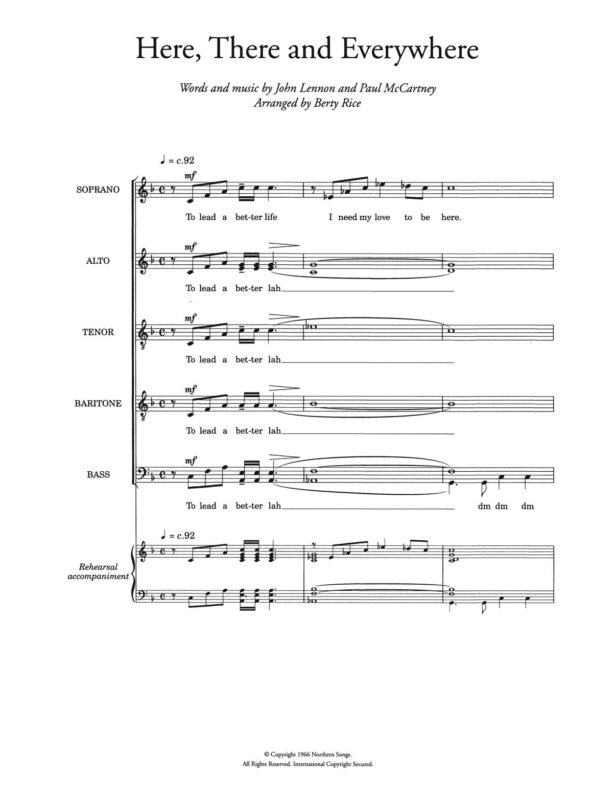 The Beatles Here, There And Everywhere (arr. Berty Rice) sheet music notes and chords arranged for Piano, Vocal & Guitar Chords