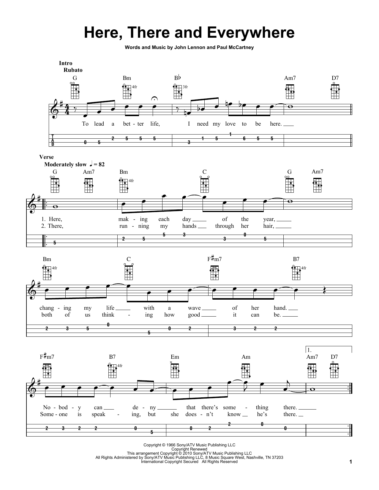 The Beatles Here, There And Everywhere (arr. Bobby Westfall) sheet music notes and chords arranged for Mandolin