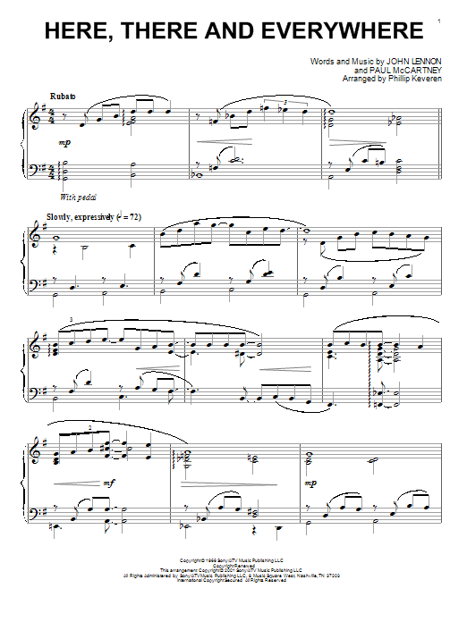 The Beatles Here, There And Everywhere (arr. Phillip Keveren) sheet music notes and chords arranged for Piano Solo