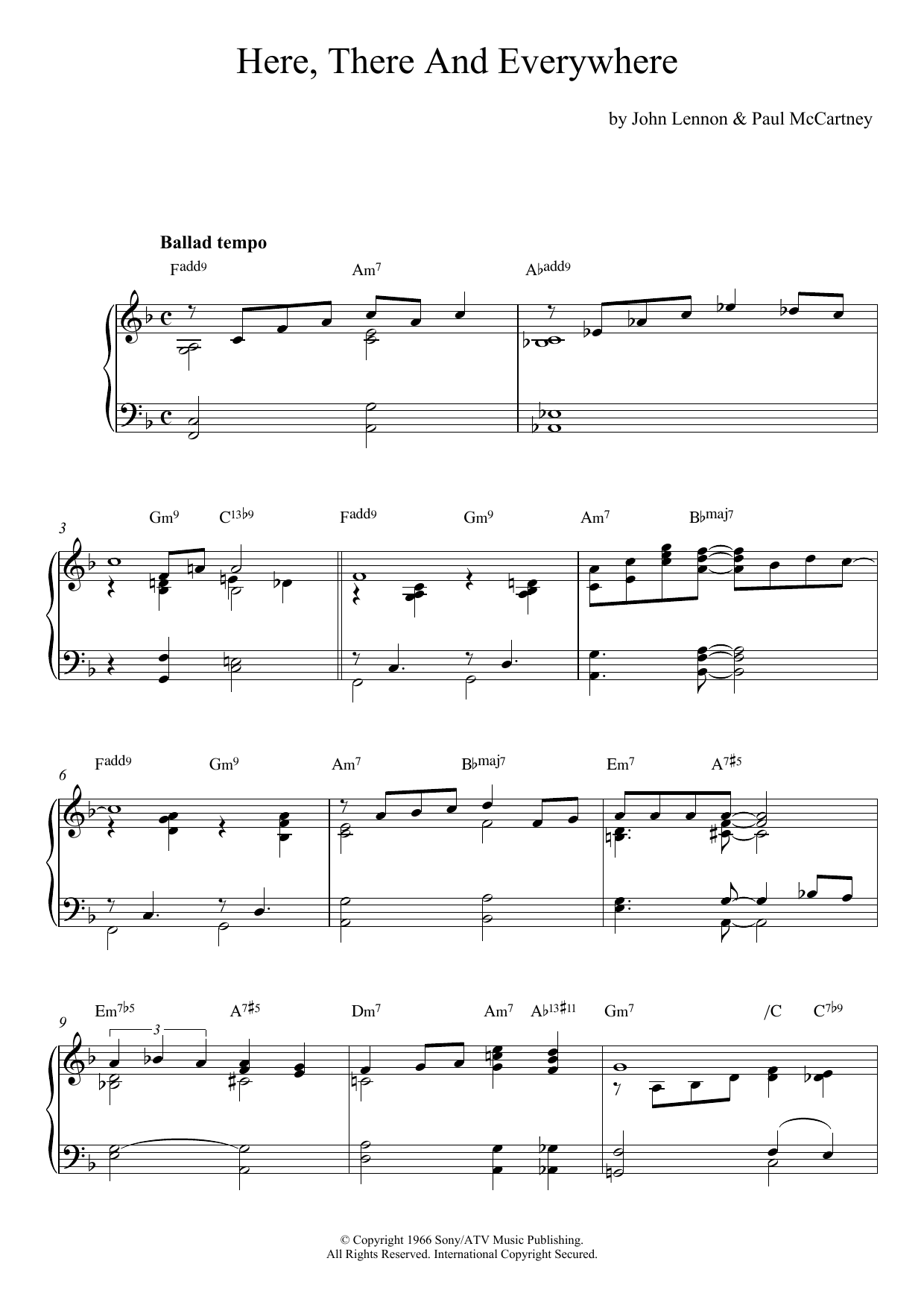 The Beatles Here, There And Everywhere (jazz version) sheet music notes and chords arranged for Piano Solo