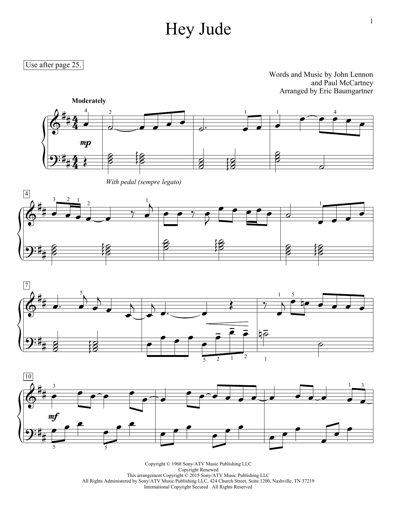 The Beatles Hey Jude (arr. Eric Baumgartner) sheet music notes and chords arranged for Educational Piano