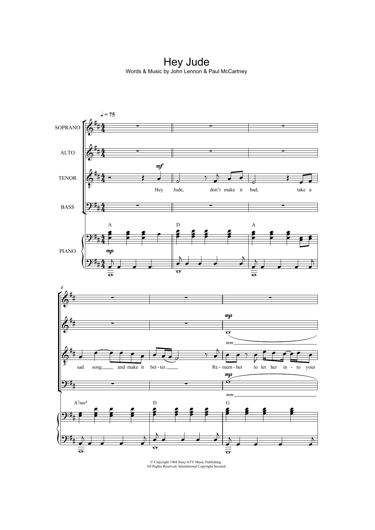 The Beatles Hey Jude (arr. Jeremy Birchall) sheet music notes and chords arranged for SATB Choir